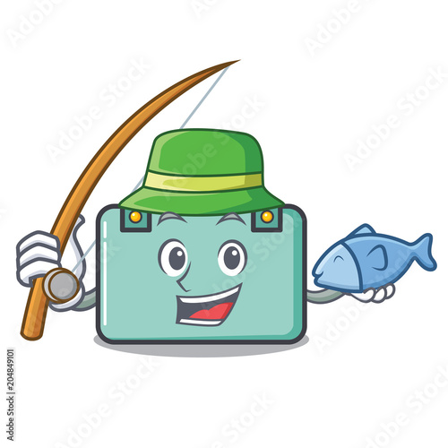 Fishing suitcase mascot cartoon style