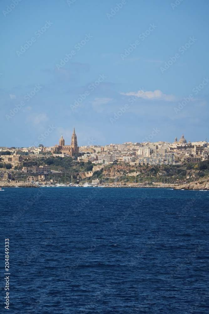 Gozo Island of Malta, view to Mgarr at Mediterranean Sea