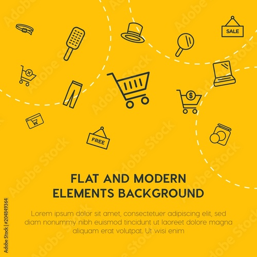 clothes, shopping, beauty and cosmetics outline vector icons and elements background concept on yellow background.Multipurpose use on websites, presentations, brochures and more