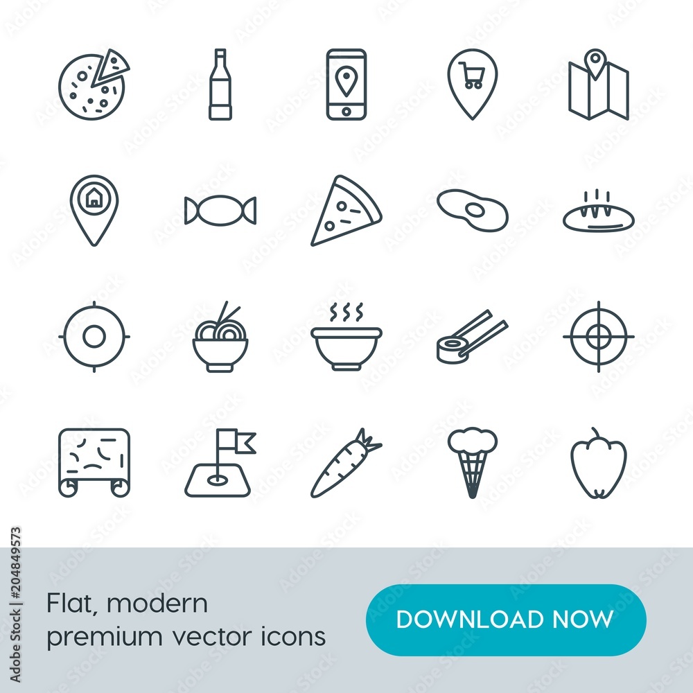 Modern Simple Set of food, location, drinks Vector outline Icons. Contains such Icons as beverage, pizza, water, noodle, fish, fresh and more on white background. Fully Editable. Pixel Perfect. Modern Simple Set of food, location, drinks Vector outline Icons. Contains such Icons as beverage, pizza, water, noodle, fish, fresh and more on white background. Fully Editable. Pixel Perfect.