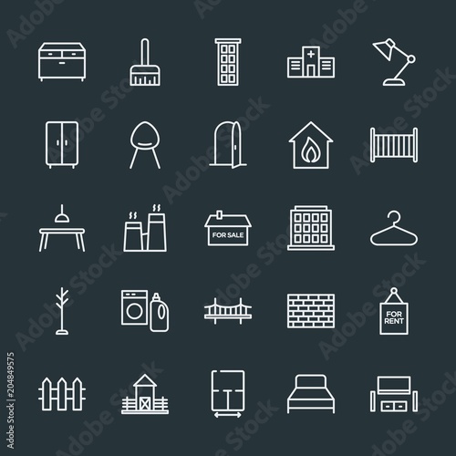 Modern Simple Set of buildings, furniture, housekeeping Vector outline Icons. Contains such Icons as  structure,  architecture, hospital and more on dark background. Fully Editable. Pixel Perfect.