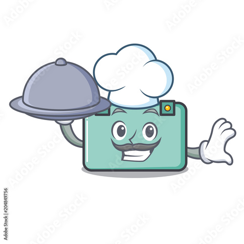 Chef with food suitcase mascot cartoon style