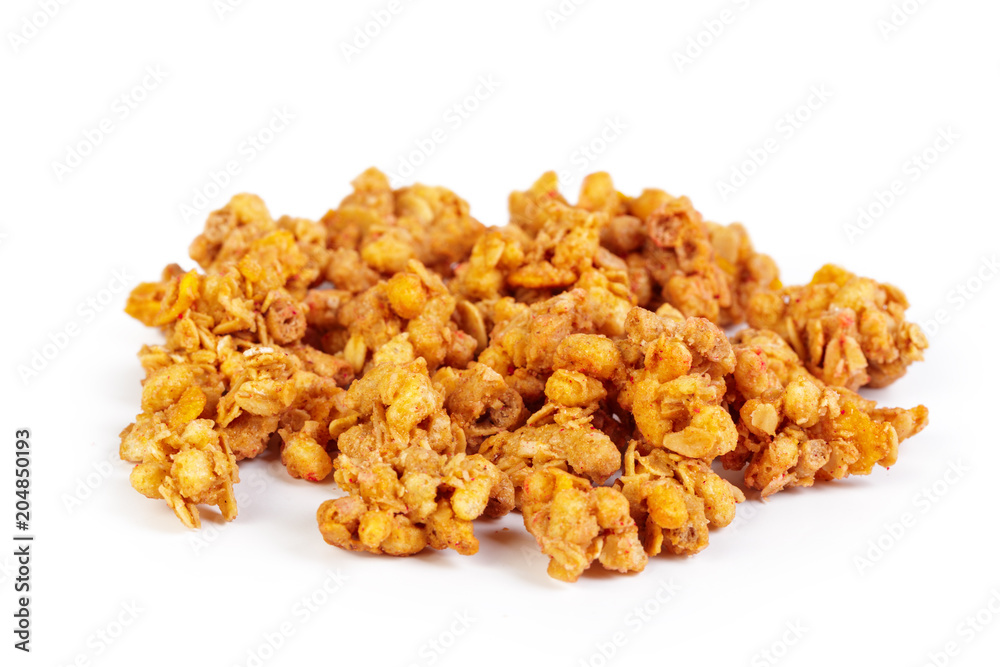 Oat Granola breakfast cereal isolated on white background Oat Granola breakfast cereal isolated on white background