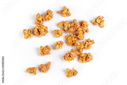 Oat Granola breakfast cereal isolated on white background