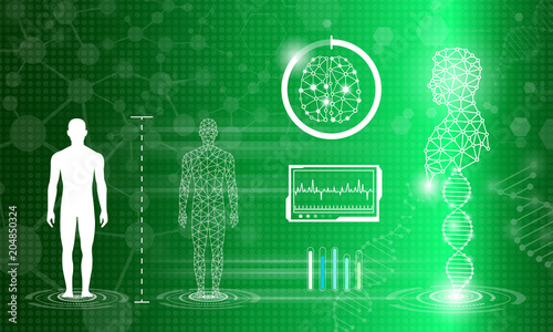 abstract background technology concept in green light,human body heal,technology modern medical science in future and global international medical with tests analysis clone DNA human