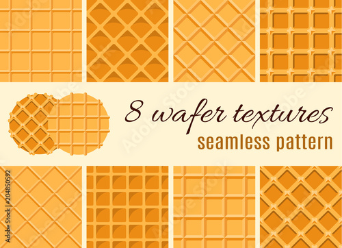 Set of seamless pattern. The texture of the waffle, an ice cream cone. Cartoon illustration for web, site, advertising, banner, poster, flyer, business card. Vector illustration.