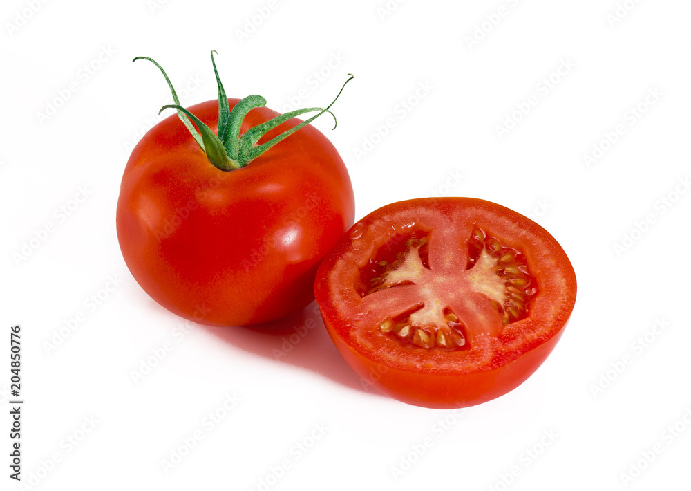Thin slice of fresh tomato, isolated on white background. Thin slice of fresh tomato, isolated on white background.
