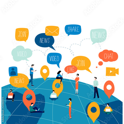 Social network, networking, people connected, global network flat vector illustration design. Worldwide people network concept for web banner, business presentation, advertising material