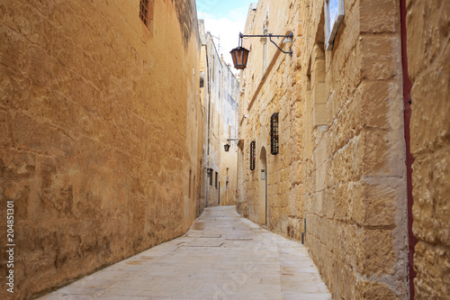 Mdina the old town with cobblestone streets, lanterns, peeled buildings, in Malta. Perfect destination for vacation and tourism. © viperagp