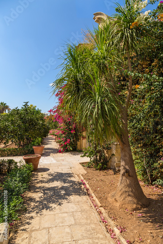 Naxxar, Malta. Picturesque alley in the gardens of Palazzo Parisio