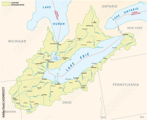 lake erie drainage basin vector map photo
