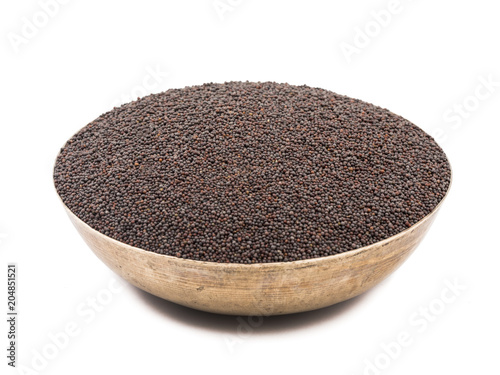 Brown Mustard Seeds Also Know as Rai Spice isolated on White Background