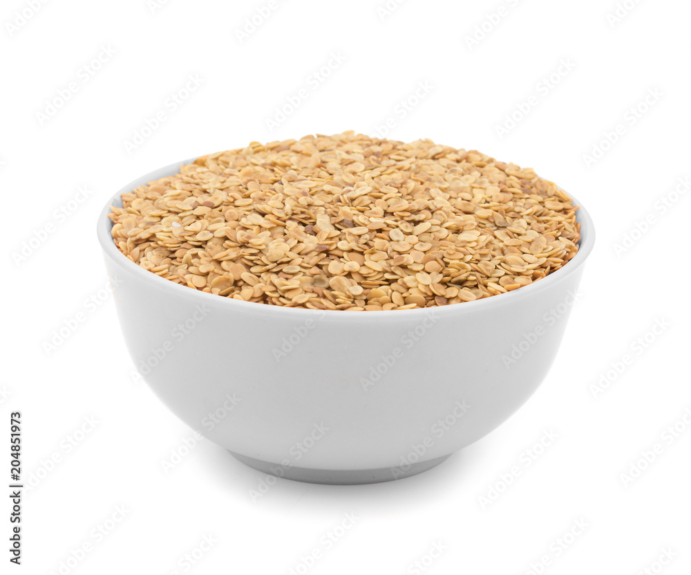 Split Roasted Coriander Seeds also know as Dhana Dal or Sukh Mukh isolated on White Background Split Roasted Coriander Seeds also know as Dhana Dal or Sukh Mukh isolated on White Background