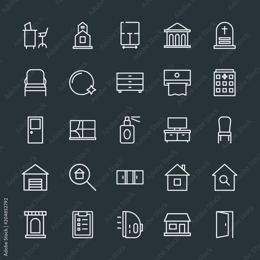 Modern Simple Set of buildings, furniture, housekeeping Vector outline Icons. Contains such Icons as graveyard, room, desk, real, plan and more on dark background. Fully Editable. Pixel Perfect. Modern Simple Set of buildings, furniture, housekeeping Vector outline Icons. Contains such Icons as graveyard, room, desk, real, plan and more on dark background. Fully Editable. Pixel Perfect.