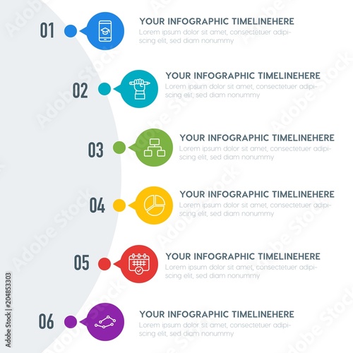 Flat charts, bookmarks, education infographic timeline template with 7 options for presentations, advertising, annual reports