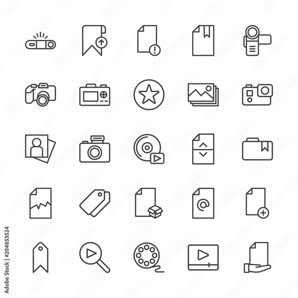 Modern Simple Set of video, photos, bookmarks, files Vector outline Icons. Contains such Icons as business, entertainment, template, add and more on white background. Fully Editable. Pixel Perfect. Modern Simple Set of video, photos, bookmarks, files Vector outline Icons. Contains such Icons as business, entertainment, template, add and more on white background. Fully Editable. Pixel Perfect.