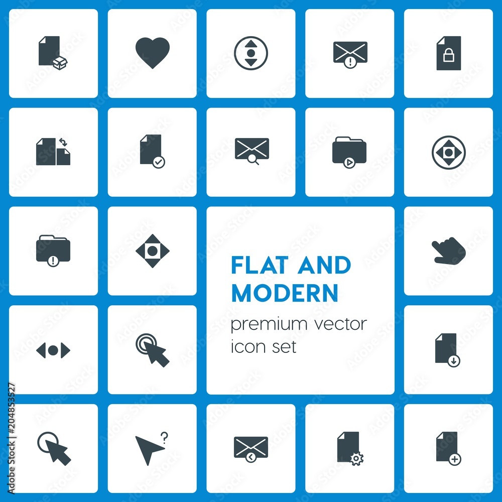 Modern Simple Set of folder, cursors, files, email Vector fill Icons. Contains such Icons as unwanted, add, computer, web, cursor, love and more on dark background. Fully Editable. Pixel Perfect Modern Simple Set of folder, cursors, files, email Vector fill Icons. Contains such Icons as unwanted, add, computer, web, cursor, love and more on dark background. Fully Editable. Pixel Perfect