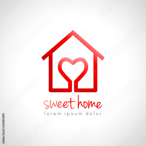 Home sweet home logo concept. House and heart shape made in line art.