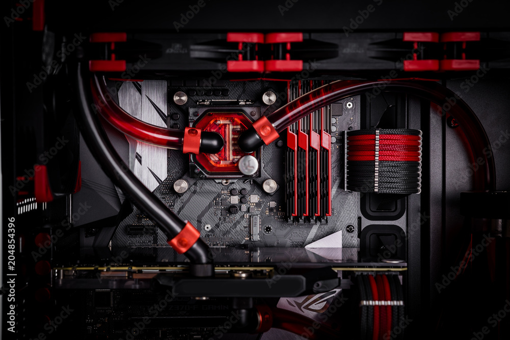 Photo &amp; Art Print Open computer with water cooling system 