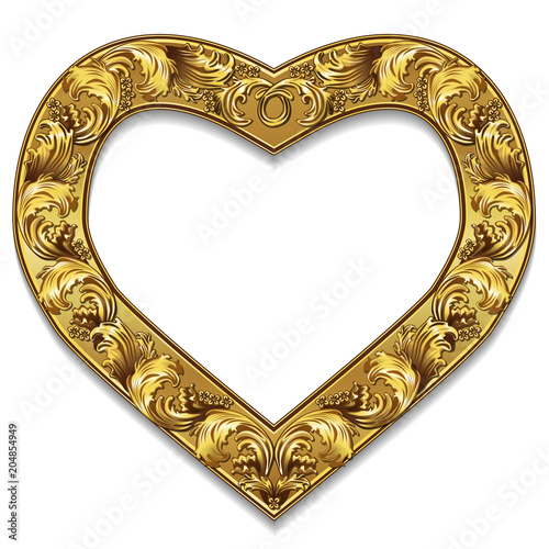 frame in the shape of heart gold color with shadow