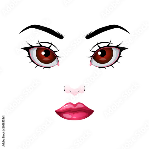 Beautiful wooman, girl illustration. Eye, lips nose Vector eps 10