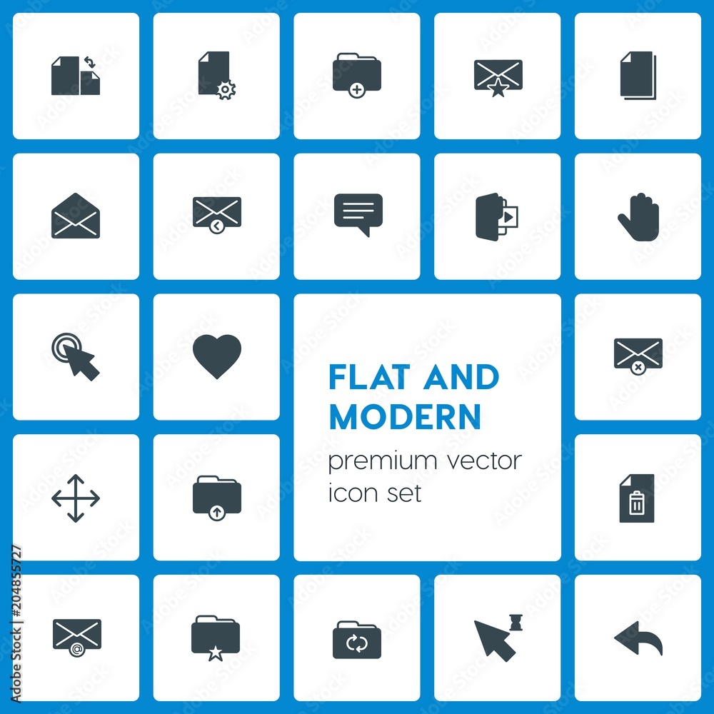 Modern Simple Set of folder, cursors, files, email Vector fill Icons. Contains such Icons as communication, business, file, mail, favorite and more on dark background. Fully Editable. Pixel Perfect Modern Simple Set of folder, cursors, files, email Vector fill Icons. Contains such Icons as communication, business, file, mail, favorite and more on dark background. Fully Editable. Pixel Perfect