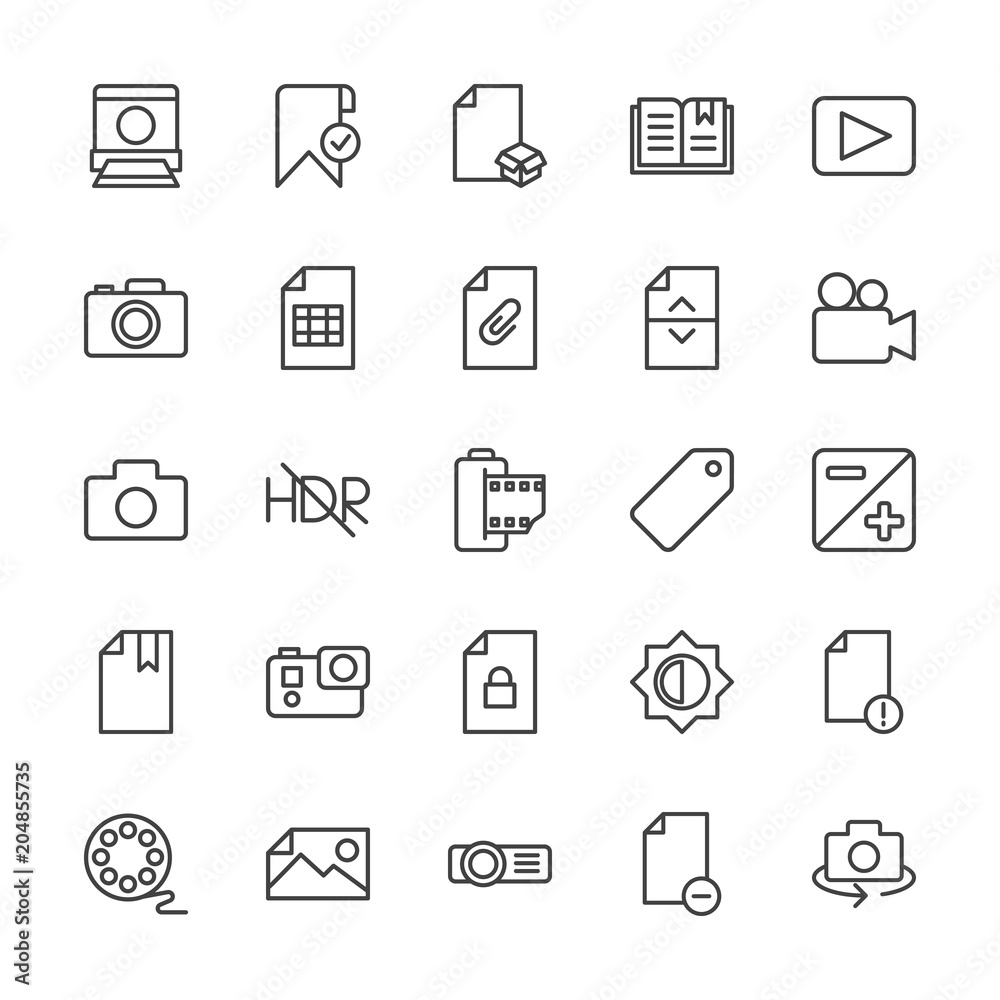 Modern Simple Set of video, photos, bookmarks, files Vector outline Icons. Contains such Icons as file, check, delete, no people, add and more on white background. Fully Editable. Pixel Perfect. Modern Simple Set of video, photos, bookmarks, files Vector outline Icons. Contains such Icons as file, check, delete, no people, add and more on white background. Fully Editable. Pixel Perfect.