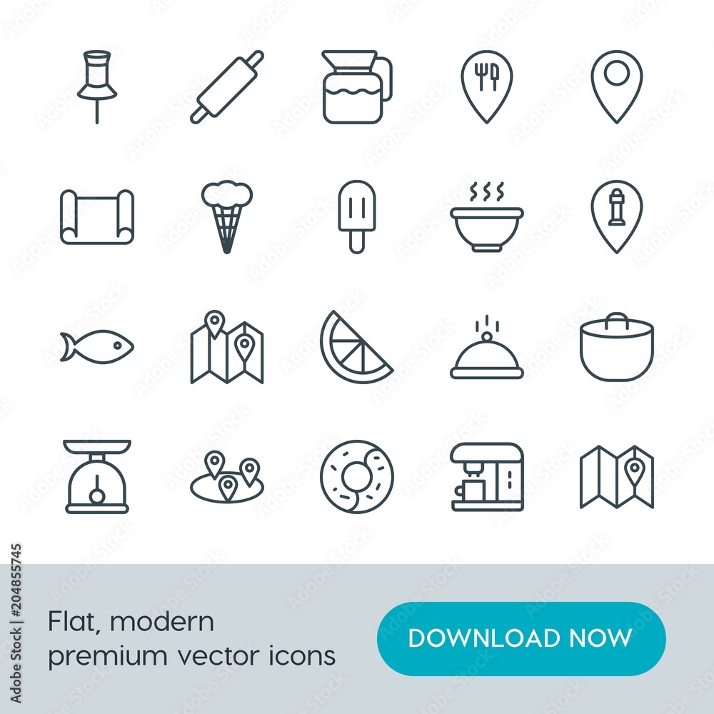 Modern Simple Set of food, location, drinks Vector outline Icons. Contains such Icons as map, food, cooking, kitchen, bottle, home and more on white background. Fully Editable. Pixel Perfect. Modern Simple Set of food, location, drinks Vector outline Icons. Contains such Icons as map, food, cooking, kitchen, bottle, home and more on white background. Fully Editable. Pixel Perfect.