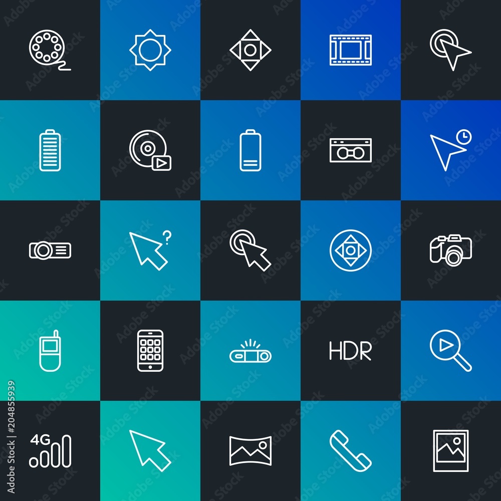 Modern Simple Set of mobile, video, photos, cursors Vector outline Icons. Contains such Icons as computer, technology, media and more on dark and gradient background. Fully Editable. Pixel Perfect. Modern Simple Set of mobile, video, photos, cursors Vector outline Icons. Contains such Icons as computer, technology, media and more on dark and gradient background. Fully Editable. Pixel Perfect.