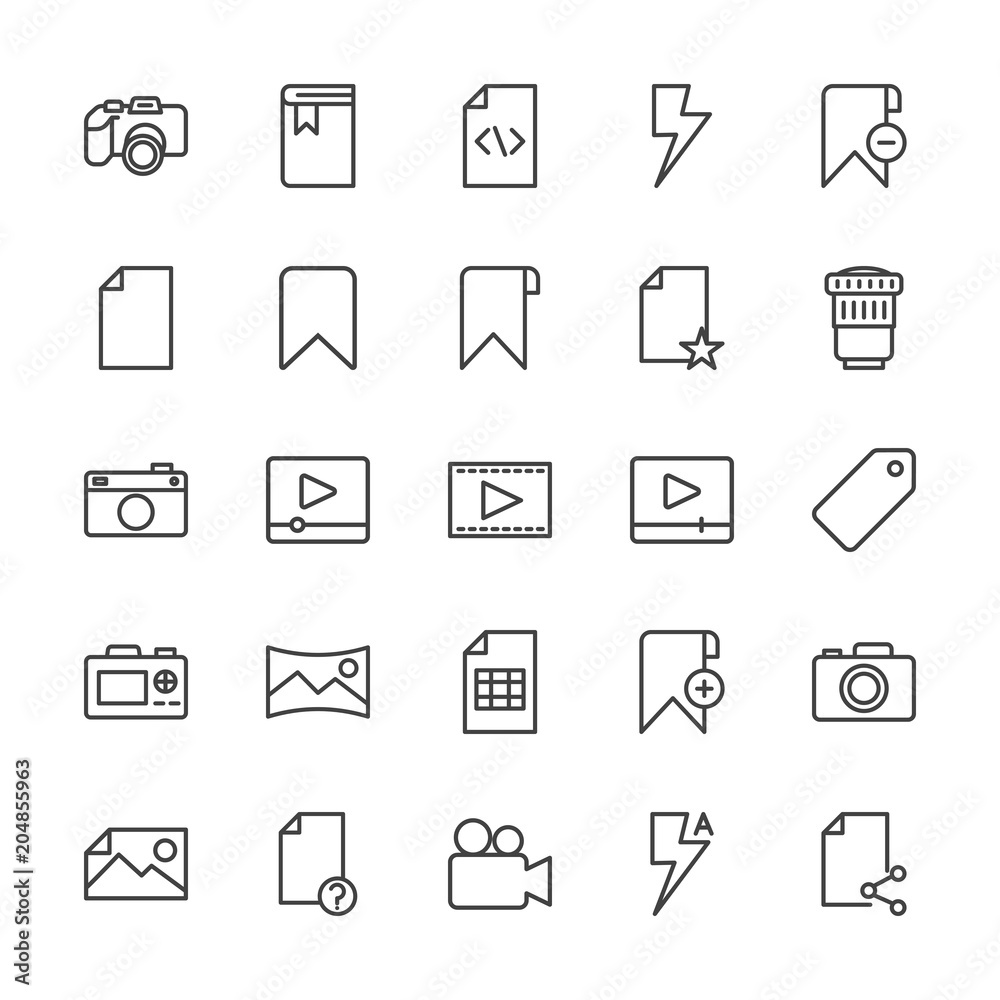 Modern Simple Set of video, photos, bookmarks, files Vector outline Icons. Contains such Icons as data, school, file, , business, flash and more on white background. Fully Editable. Pixel Perfect. Modern Simple Set of video, photos, bookmarks, files Vector outline Icons. Contains such Icons as data, school, file, , business, flash and more on white background. Fully Editable. Pixel Perfect.