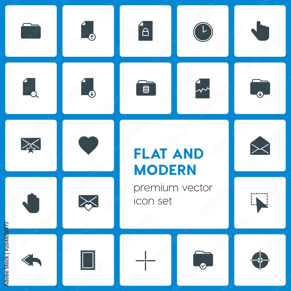 Modern Simple Set of folder, cursors, files, email Vector fill Icons. Contains such Icons as love, success, postage, information, upload and more on dark background. Fully Editable. Pixel Perfect Modern Simple Set of folder, cursors, files, email Vector fill Icons. Contains such Icons as love, success, postage, information, upload and more on dark background. Fully Editable. Pixel Perfect