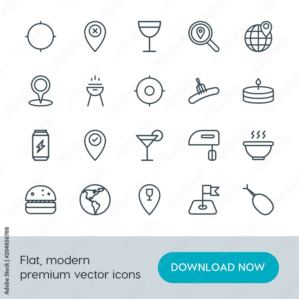 Modern Simple Set of food, location, drinks Vector outline Icons. Contains such Icons as burger, hamburger, sign, location, global and more on white background. Fully Editable. Pixel Perfect. Modern Simple Set of food, location, drinks Vector outline Icons. Contains such Icons as burger, hamburger, sign, location, global and more on white background. Fully Editable. Pixel Perfect.