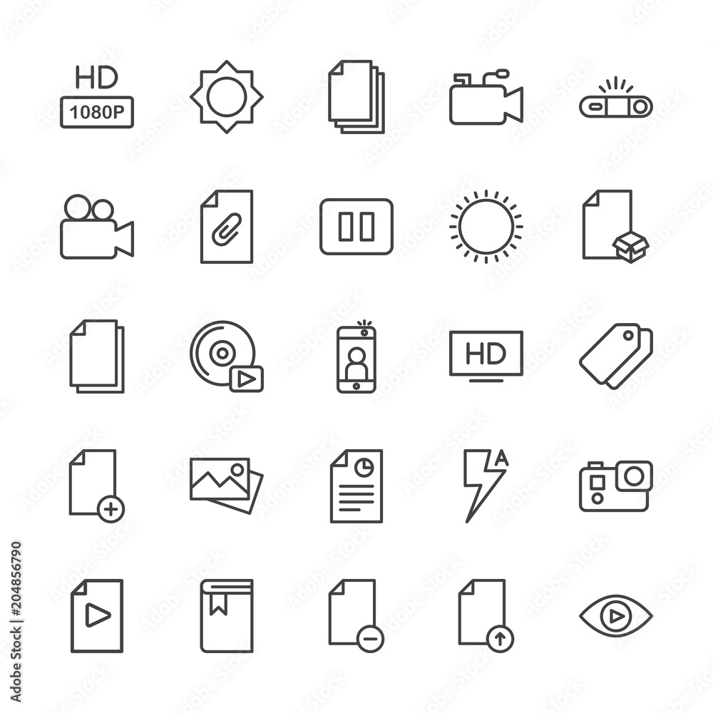 Modern Simple Set of video, photos, bookmarks, files Vector outline Icons. Contains such Icons as music, document, upload, television and more on white background. Fully Editable. Pixel Perfect. Modern Simple Set of video, photos, bookmarks, files Vector outline Icons. Contains such Icons as music, document, upload, television and more on white background. Fully Editable. Pixel Perfect.