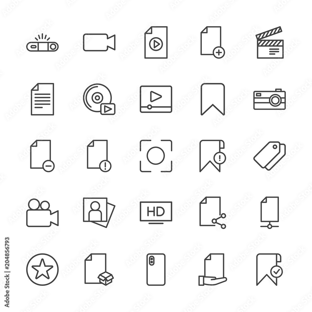Modern Simple Set of video, photos, bookmarks, files Vector outline Icons. Contains such Icons as favorite, production, device, add, box and more on white background. Fully Editable. Pixel Perfect. Modern Simple Set of video, photos, bookmarks, files Vector outline Icons. Contains such Icons as favorite, production, device, add, box and more on white background. Fully Editable. Pixel Perfect.