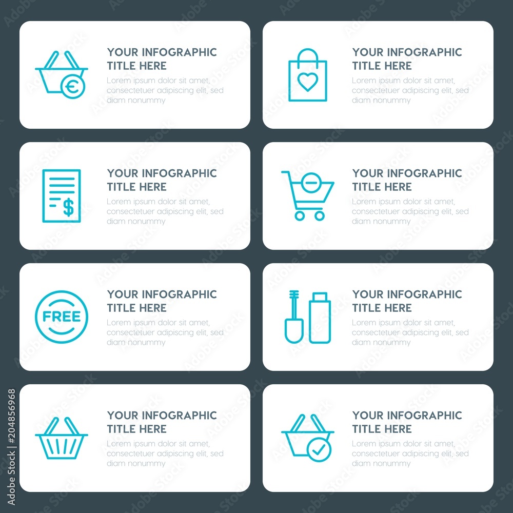 Fototapeta premium Flat shopping, beauty and cosmetics infographic timeline template for presentations, advertising, annual reports