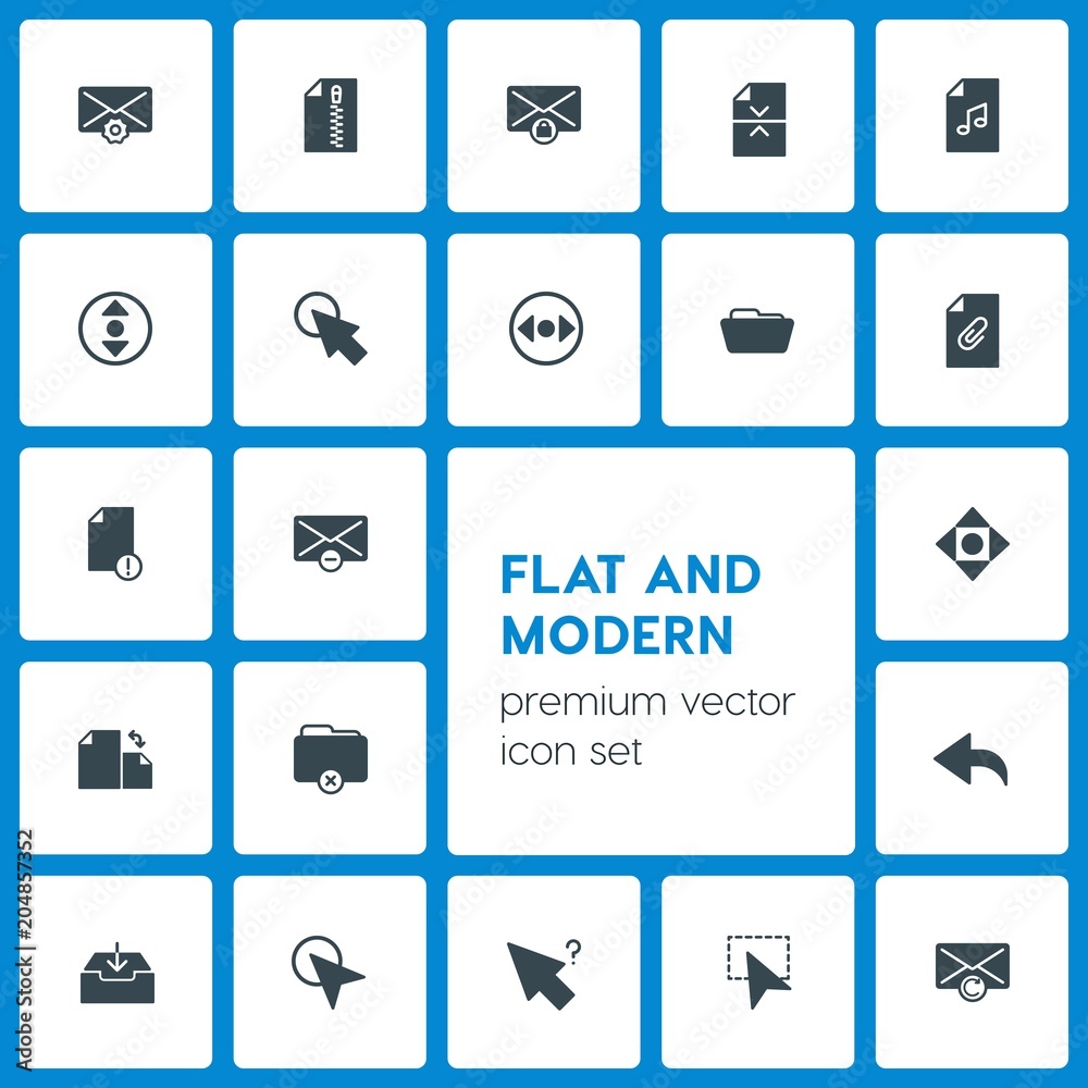 Modern Simple Set of folder, cursors, files, email Vector fill Icons. Contains such Icons as e-mail, folder, business, unbox, protection and more on dark background. Fully Editable. Pixel Perfect Modern Simple Set of folder, cursors, files, email Vector fill Icons. Contains such Icons as e-mail, folder, business, unbox, protection and more on dark background. Fully Editable. Pixel Perfect