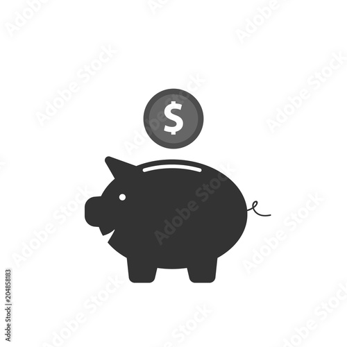 Piggy bank and money coin. simple vector illustration in flat linework style