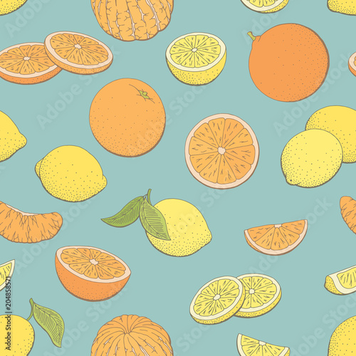 Lemon orange fruit graphic color seamless pattern background sketch illustration vector