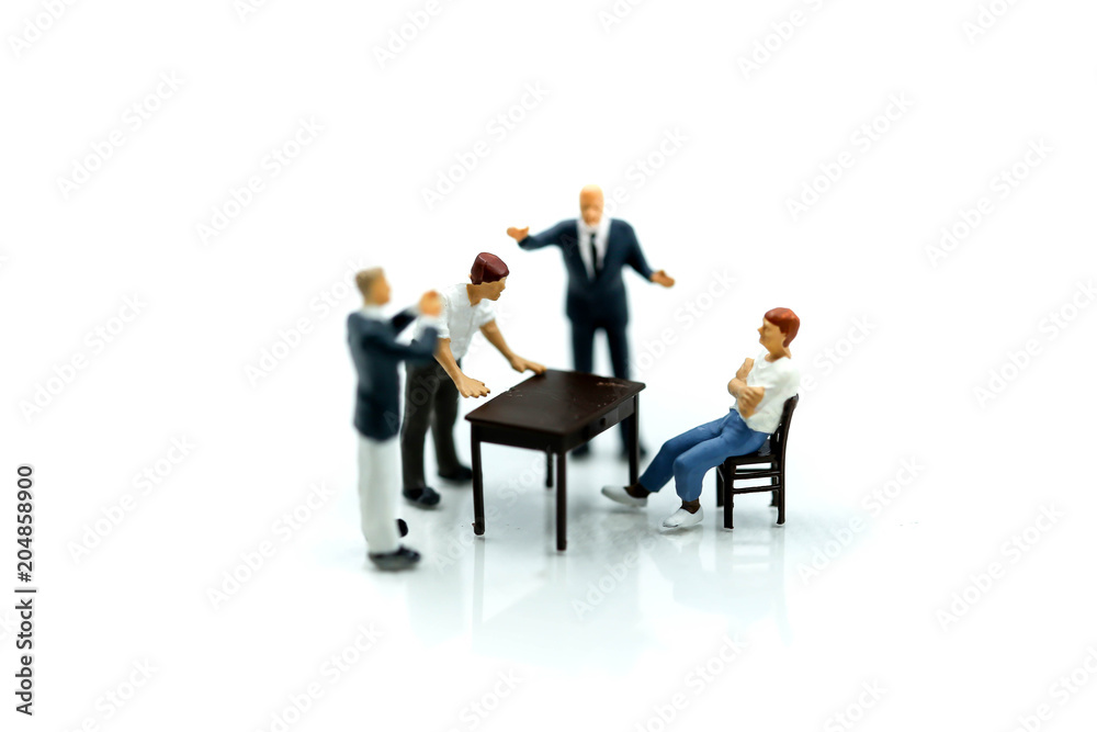 Miniature people : angry businesspeople quarreling,Conflict and business concept Miniature people : angry businesspeople quarreling,Conflict and business concept