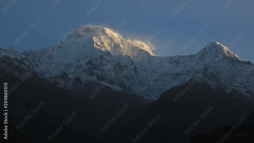Annapurna South and Hiun Chuli at sunrise, View from Landruk, Nepal.