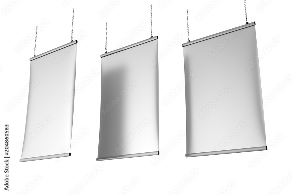 Aluminum snap grip Ceiling Banner poster hanger,Hanging Poster Rails Poster  Hanger. 3d render illustration. Stock Illustration