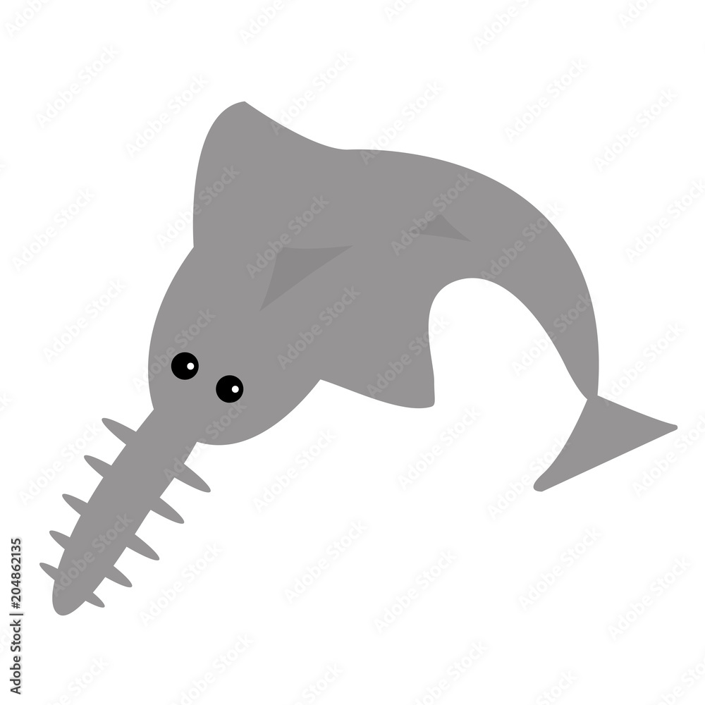 Sawshark icon. Cute cartoon funny character. Saw fish shark. Baby kids
