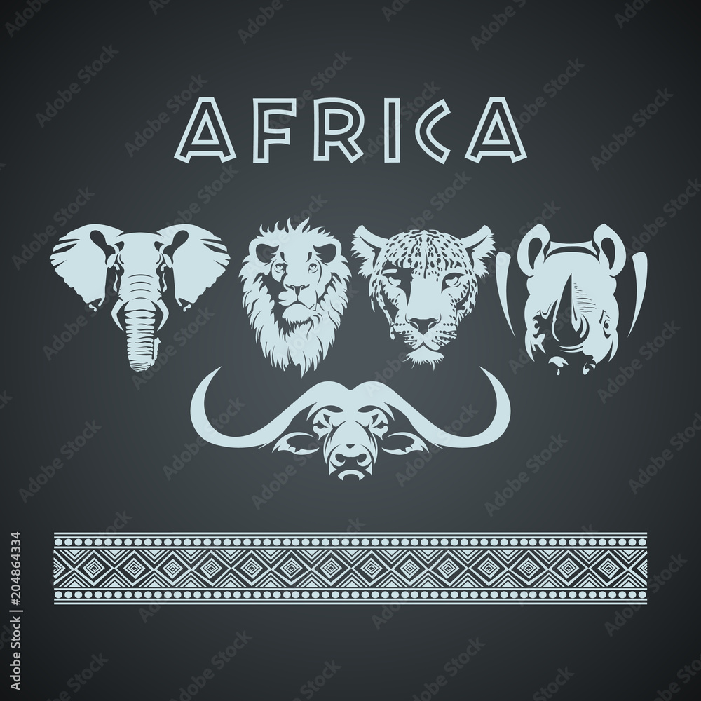 African big five animals and pattern Stock Vector | Adobe Stock