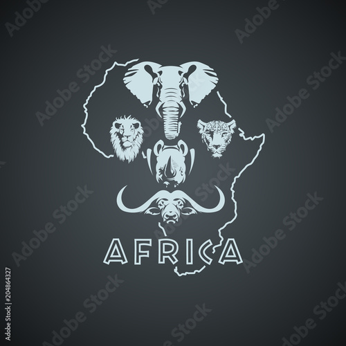African continent shape with big five animals