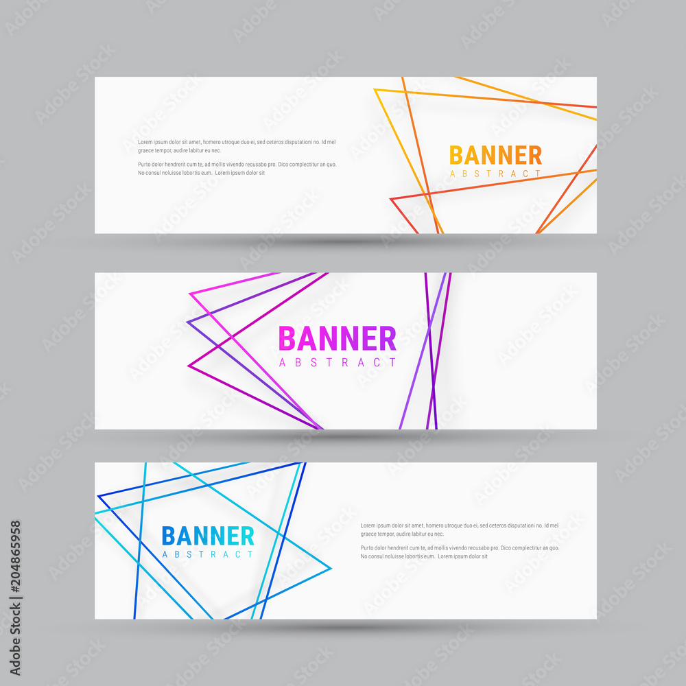 Fototapeta premium Design of white horizontal banners with abstract triangles.
