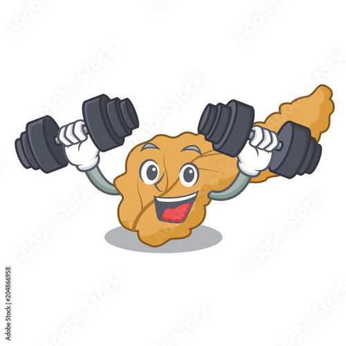 Fitness pancreas character cartoon style photo