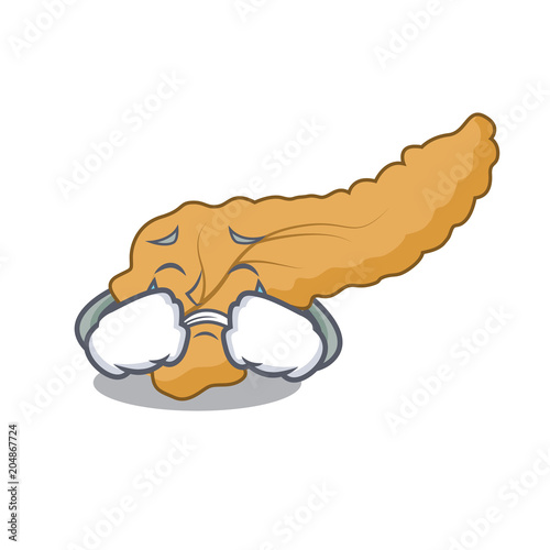 Crying pancreas mascot cartoon style