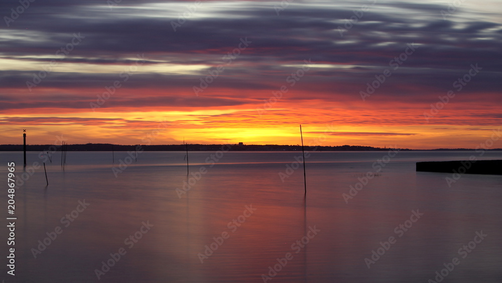 Coucher de soleil sur le bassin d'arcachon exposition longue