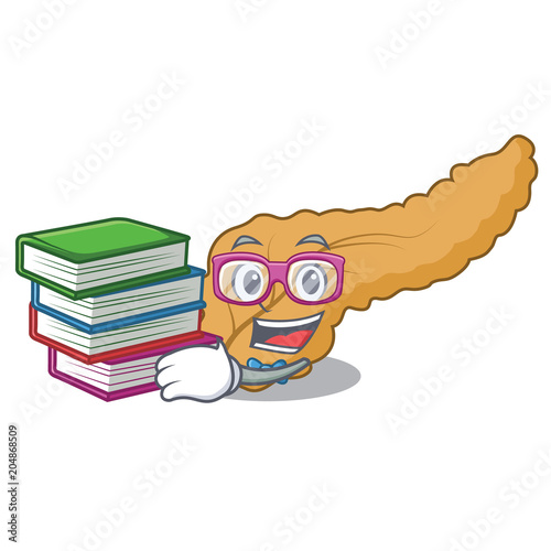 Student with book pancreas mascot cartoon style