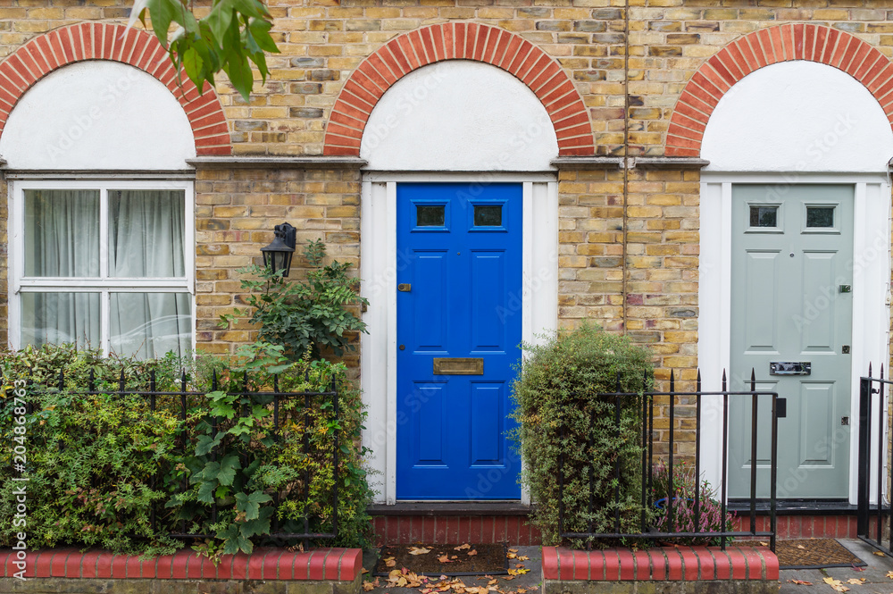 Typical British house facade in London city center, England, UK